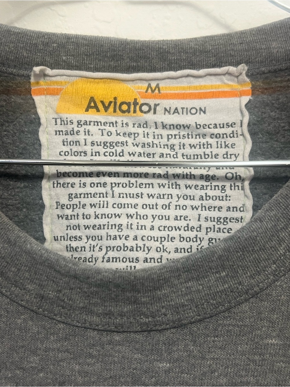 Aviator Nation Gray Lightning Bolt Crewneck Sweatshirt, Size M - Picture 6 of 8